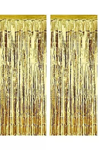 Foil Gold Metallic Fringe Tinsel Curtain Photo Backdrop Door Party Decorations