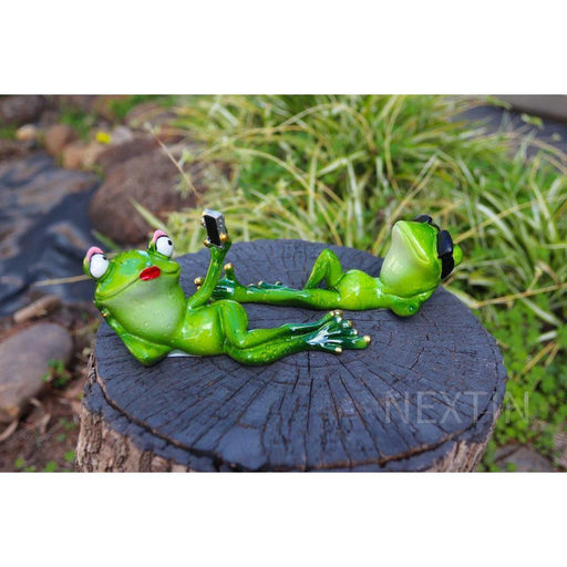 Frog Statue Ornament Celebrity Selfie Frogs Figurines Funny Garden Home 2pc Set