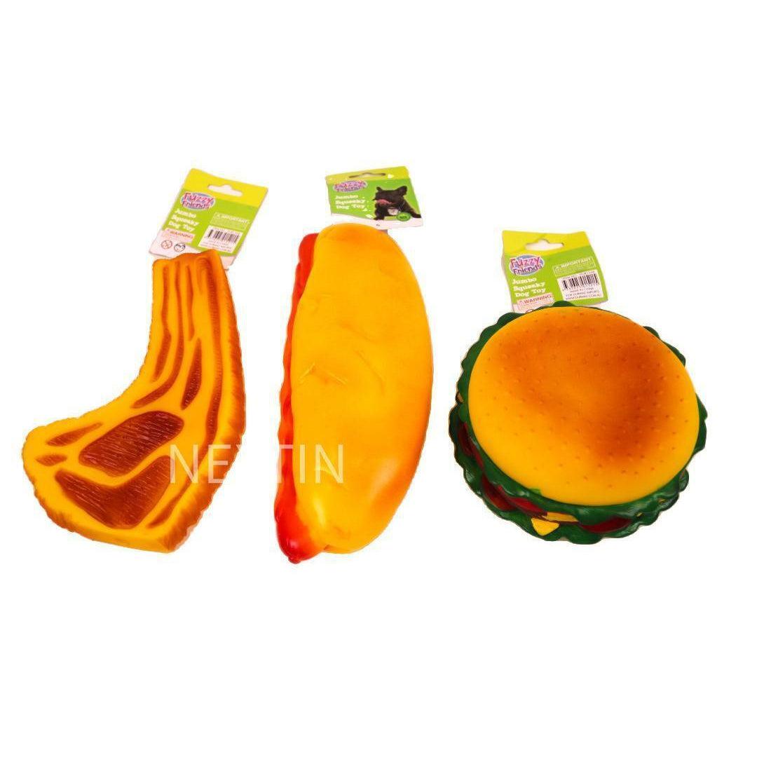 Jumbo Squeaky Dog Toys Squeeze Squeaker Sound Chew Big Pet Toy Burger Hot Dog