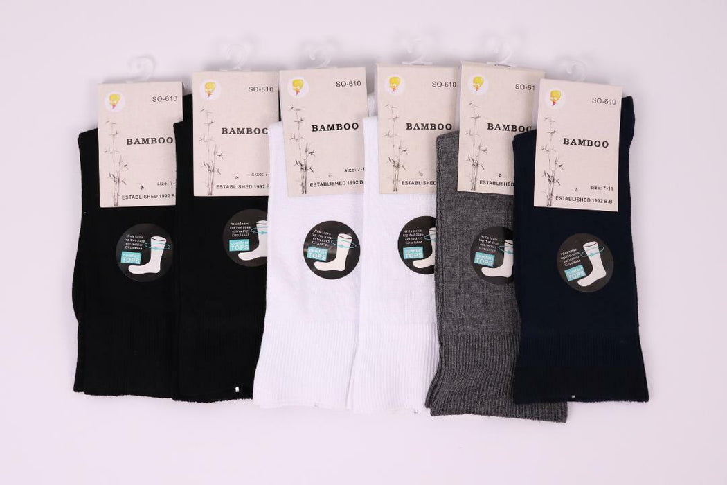 Bamboo Socks Wide Loose Top Diabetic Sock Men s7-14 Black Navy White Grey