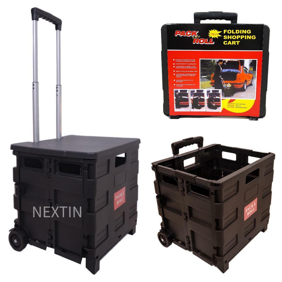 Foldable Shopping Trolley Box Portable Plastic Folding Grocery Cart with Lid