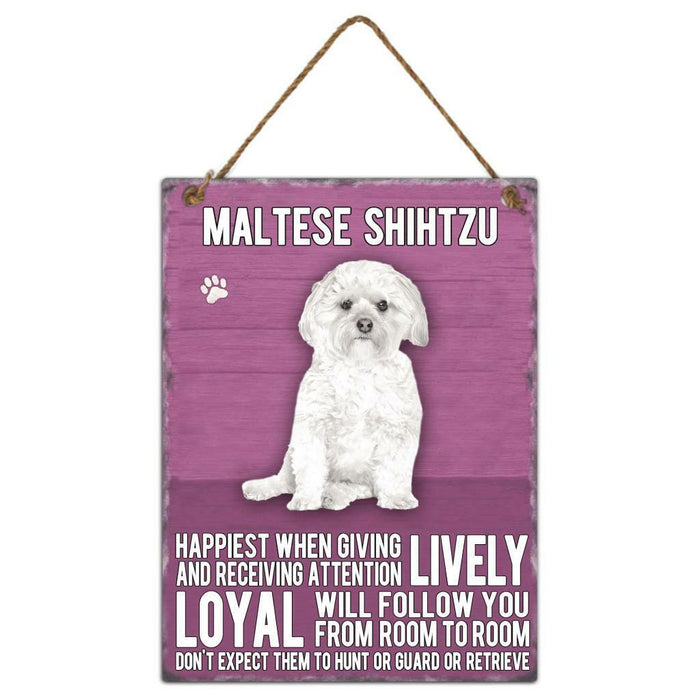 Maltese Dog Sign Metal Wall Door Hanging Dogs Sign Colourful Home Decor 27cm