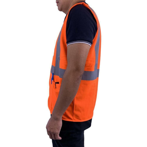 Hi Vis Reflective Safety Vest Workwear with Zipper & Pocket Day & Night Orange