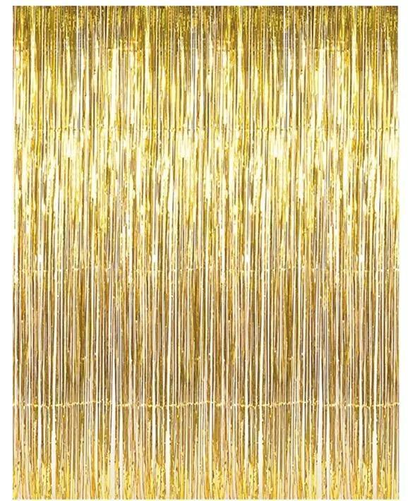 Foil Gold Metallic Fringe Tinsel Curtain Photo Backdrop Door Party Decorations