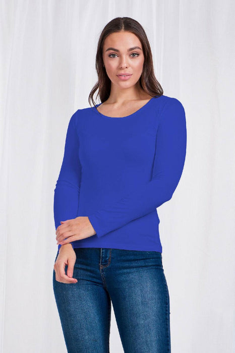 Caroline Morgan Long Sleeve Top Scoop Neck T-Shirts Basic Tee Tops Plain Colour