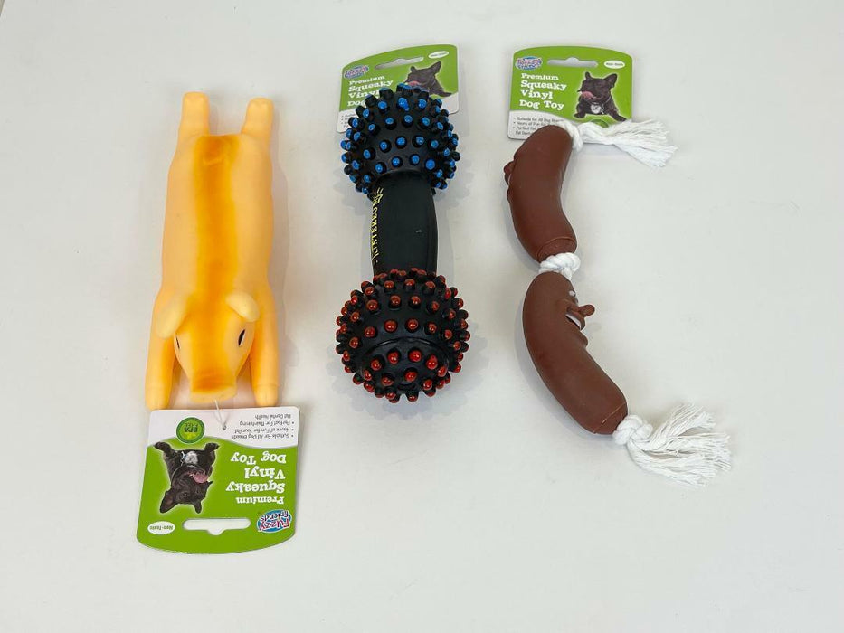 Squeaky Dog Toys Squeeze Squeaker Sound Chew Big Pet Toy Pig Bone Sausage 3 pack