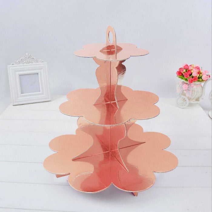 3-Tier Cupcake Stand Tower Rose Gold Cake Stand Holder Paper Cardboard 35cm