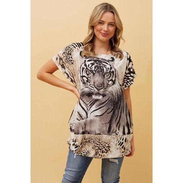 Caroline Morgan Women Casual Summer Top Tiger Print Loose Tops Plus Size