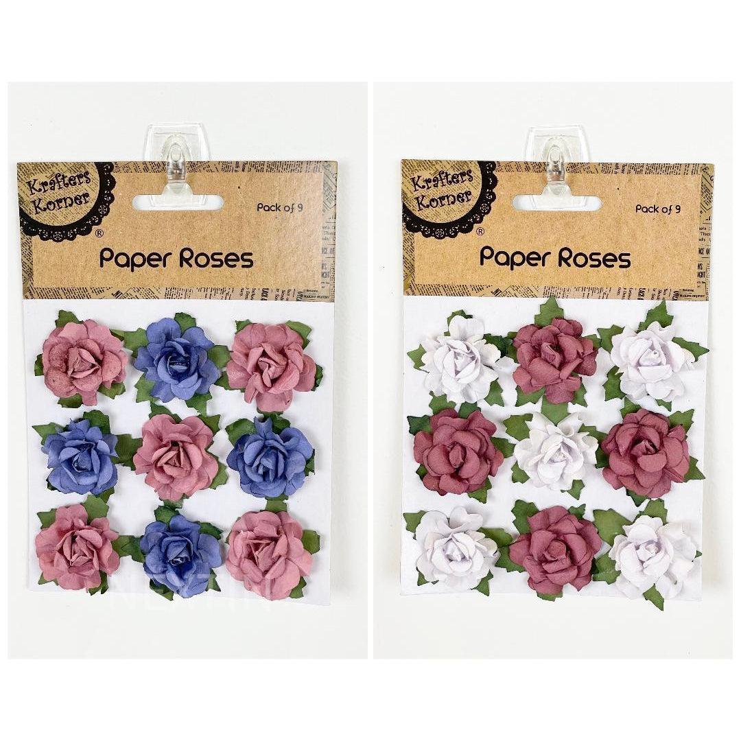 Mini Roses with Stem Paper Flowers Craft Artificial Rose Hairpins Bridal Wedding