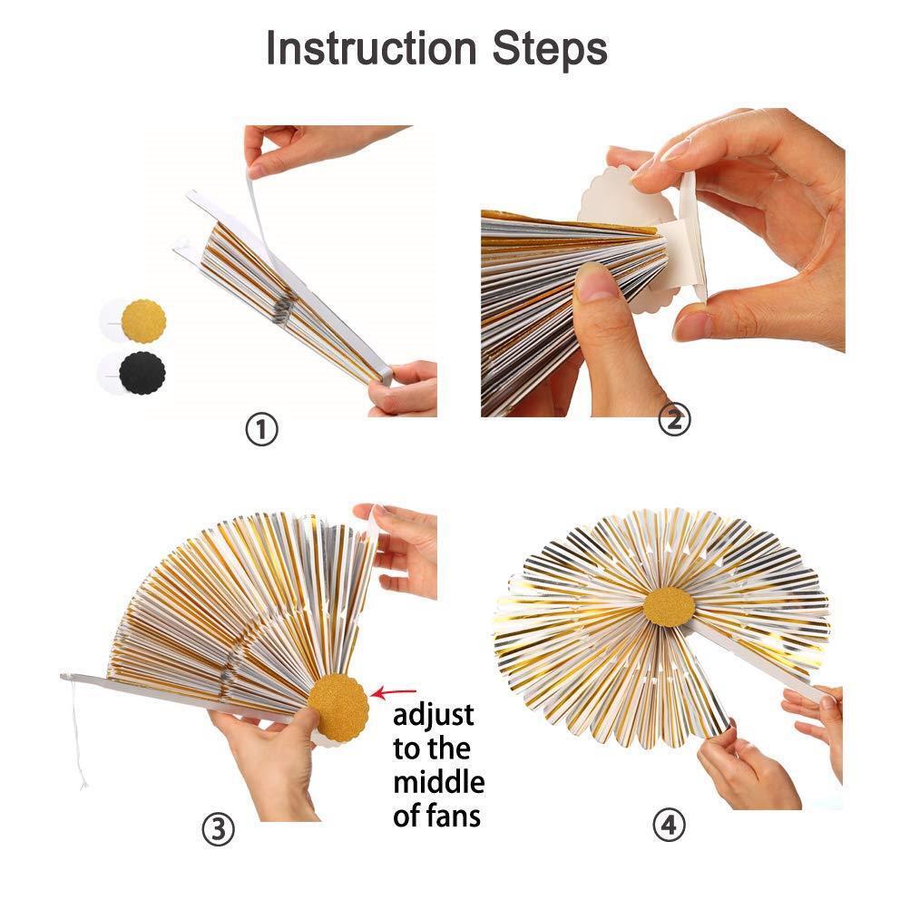 Paper Fans 8pcs Party Decorations Bridal Shower Birthday Black Gold Rose Gold