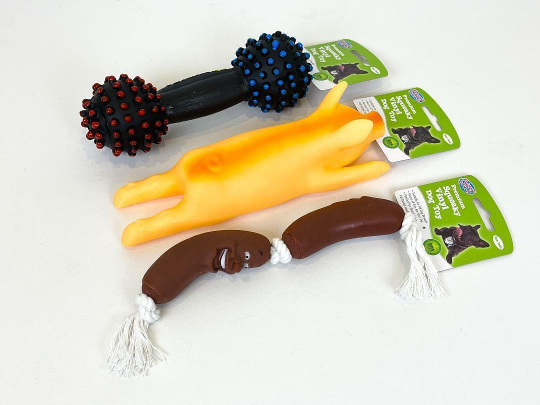 Squeaky Dog Toys Squeeze Squeaker Sound Chew Big Pet Toy Pig Bone Sausage 3 pack