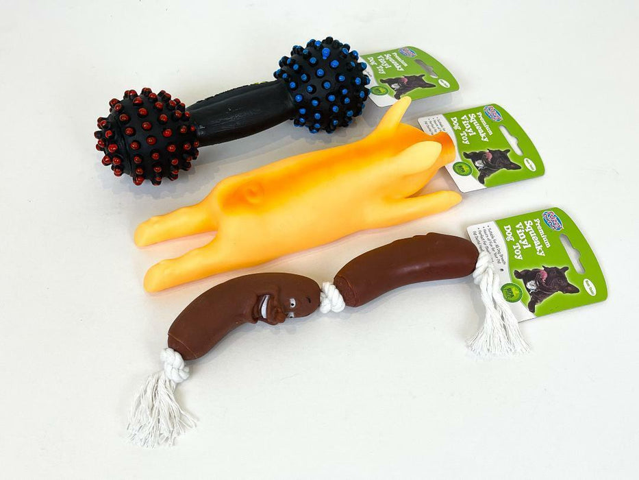 Squeaky Dog Toys Squeeze Squeaker Sound Chew Big Pet Toy Pig Bone Sausage 3 pack