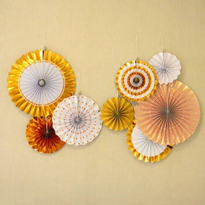 Gold Paper Fans Hanging Party Decorations Supplies Bridal Shower Birthday 8pc