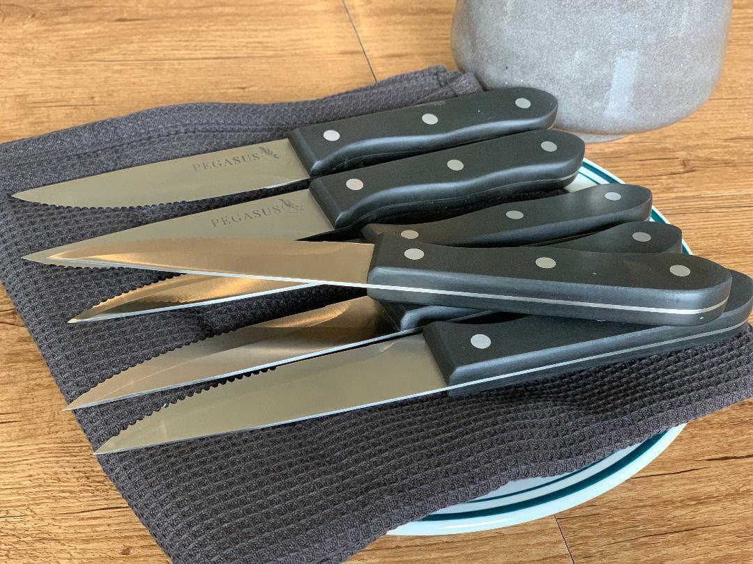 Steak Knife Set Pegasus Deluxe Stainless Steel Blade 6pcs Jumbo Knives Gift Box