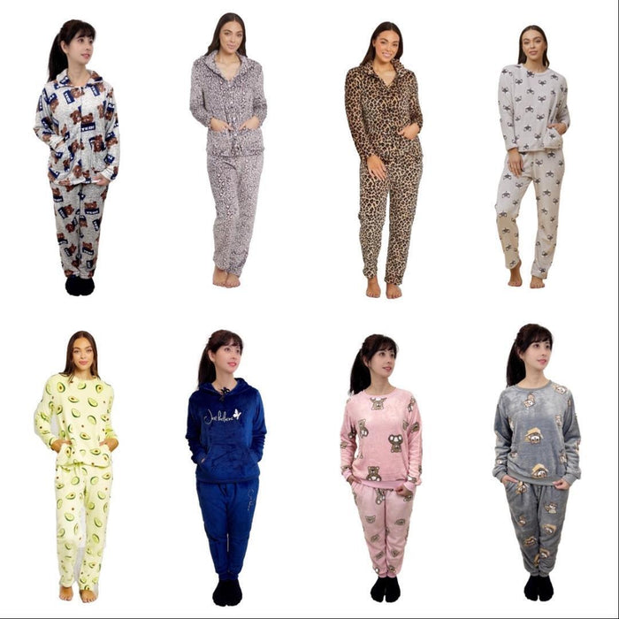 Women Pyjamas Pyjama Set Soft Plush Fleece Warm Winter Sleepwear Pajamas s8-18