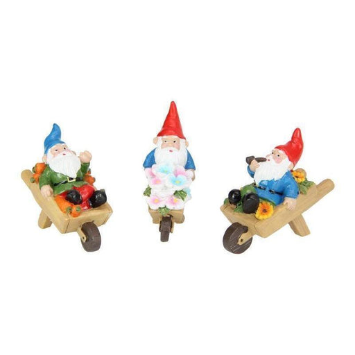 Garden Gnomes on Wheelbarrow Gnome Statue Figurine Fairy Garden Accessories 3pcs