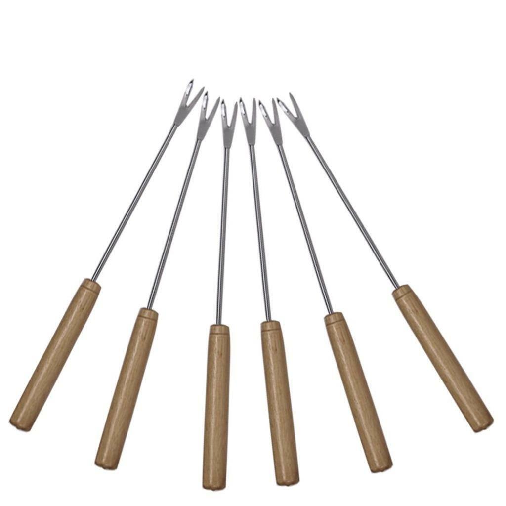 Metal BBQ Skewers Barbecue Sticks Reusable Grill Kebab Skewer Wooden Handle 12pc