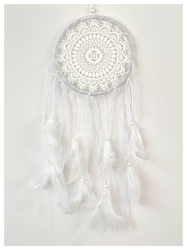 Dream Catcher with Feather Caught Dreams Wall Hanging Ornament Home Decor White