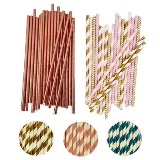 Drinking Paper Straws Food Safe Straw Birthday Party Wedding Rose Gold Blue Pink