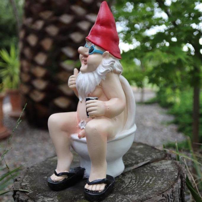 Garden Gnome Naked Nude Gnomes on Toilet Drinking Naughty Garden Ornament 25cm