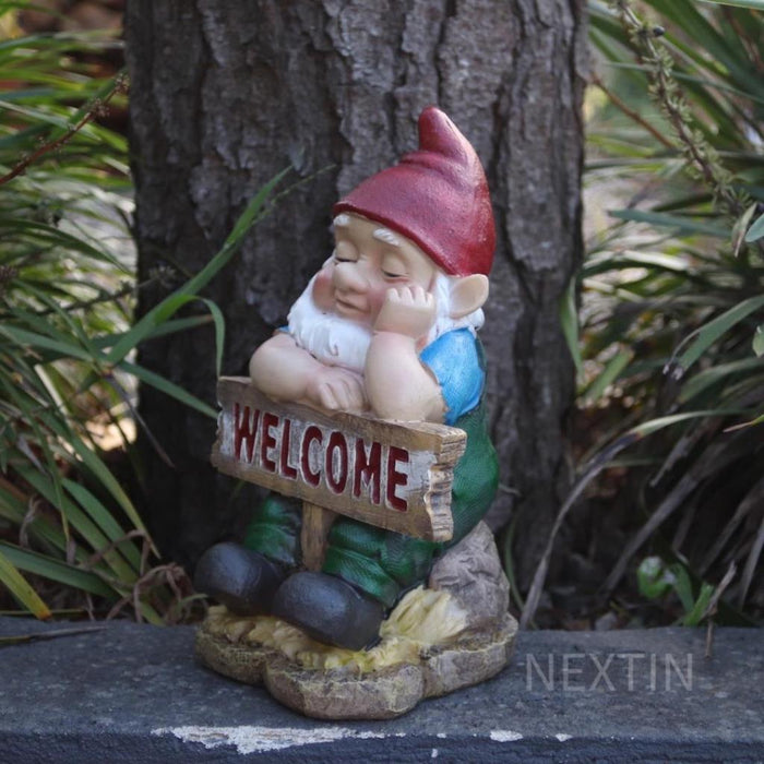 Garden Gnomes Statue Gnome Welcome Sign Fairy Garden Décor Figurine Ornaments