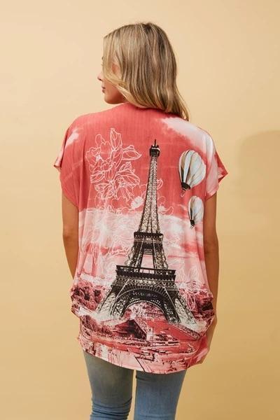 Caroline Morgan Women Casual Summer Top Paris Tower Print Loose Tops Plus Size