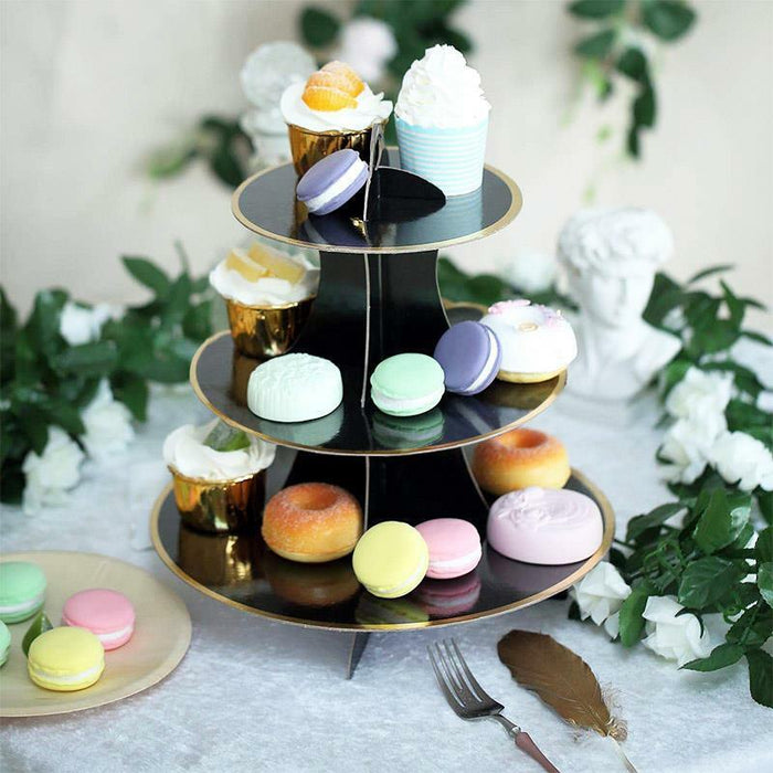 3-Tier Black Cupcake Stand Tower Cake Stand Holder Paper Cardboard Birthday