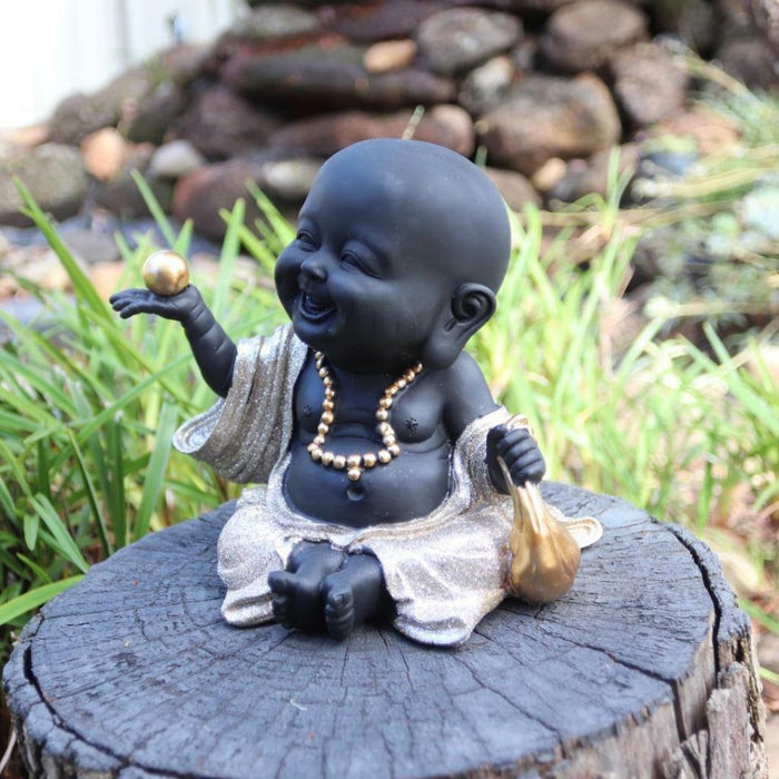 Happy Buddha Statue Lucky Fengshui Laughing Gold Monk Home Decor Figurine 17cm