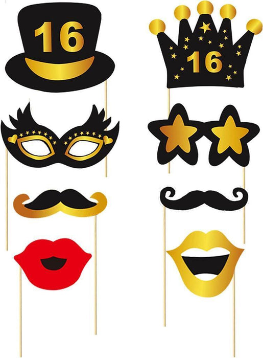 16th Birthday Photo Booth Props Funny Party Supplies Decorations 30pc Gold Black