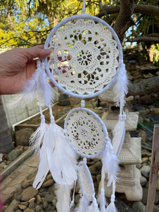 Dream Catcher with Feather Caught Dreams Wall Hanging Ornament White 65cm