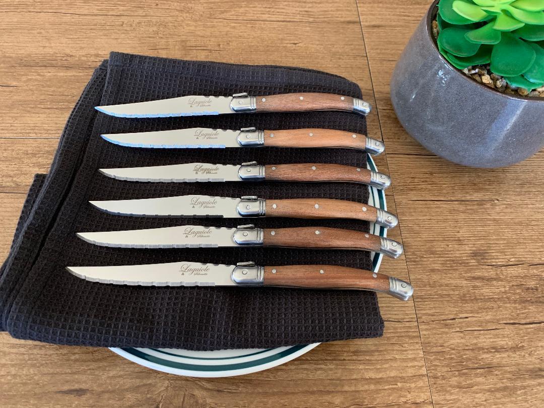 Laguiole Steak Knife Set Stainless Steel Blade with wooden Knives Block 6pc