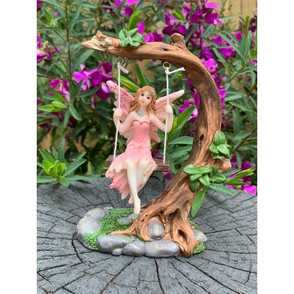 Fairy on Tree Swing Garden Décor Accessories Figurine Fairies Angel Ornaments